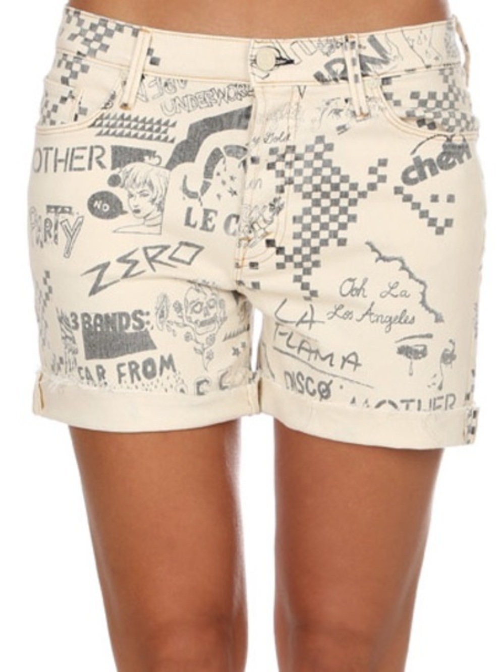 MOTHER Cream Graphic Print Jean Shorts